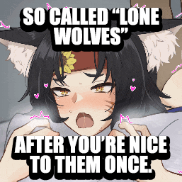 a cartoon of a girl with a cat ear saying " so called " lone wolves "