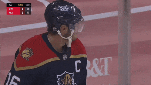 a hockey player wearing a helmet with the number 23 on it