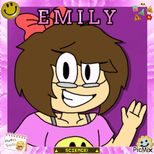 a cartoon girl with the name emily on the top