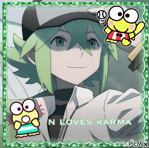 a picture of a person with the words n loves karma