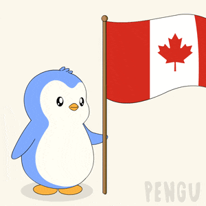 a penguin holding a canadian flag with a maple leaf