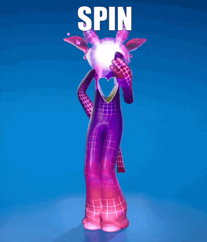 a purple bunny with the word spin on it