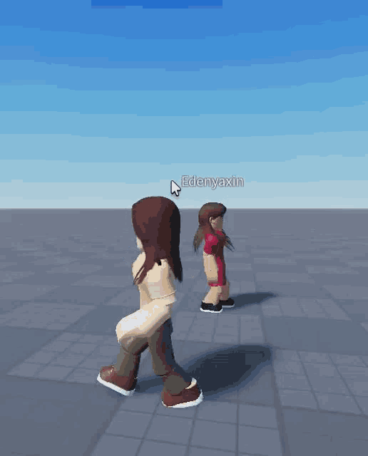 a girl in a red dress is standing in front of a blue sky with edenvaxin in the corner