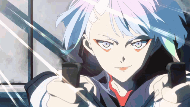 a close up of a person holding two guns
