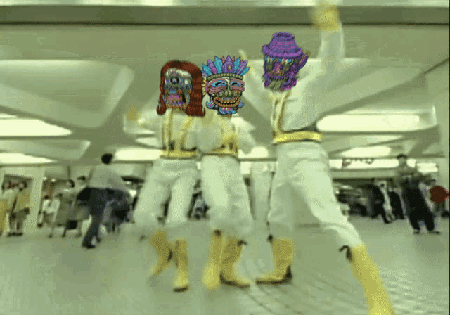a group of people are dancing in front of a sign that says pima