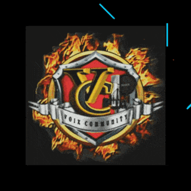 a logo for the vox community surrounded by fire