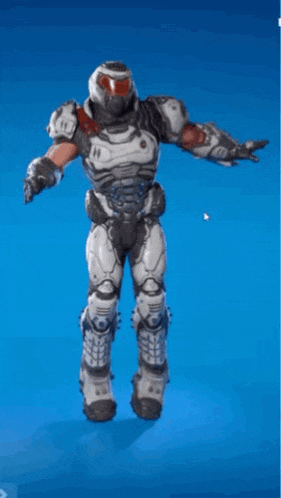 a video game character is dancing on a blue background while holding a lightning bolt .