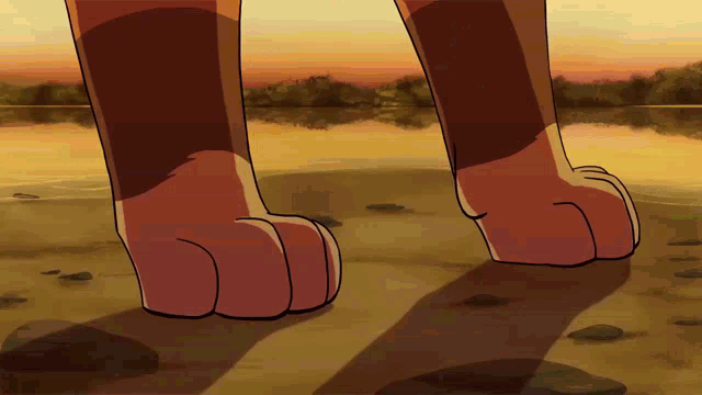 a cartoon drawing of a cat 's paws standing on a beach