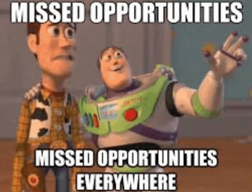 woody and buzz lightyear from toy story are standing next to each other . buzz lightyear is pointing at something .