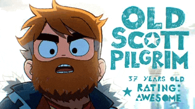a cartoon of a man with a beard titled old scott pilgrim