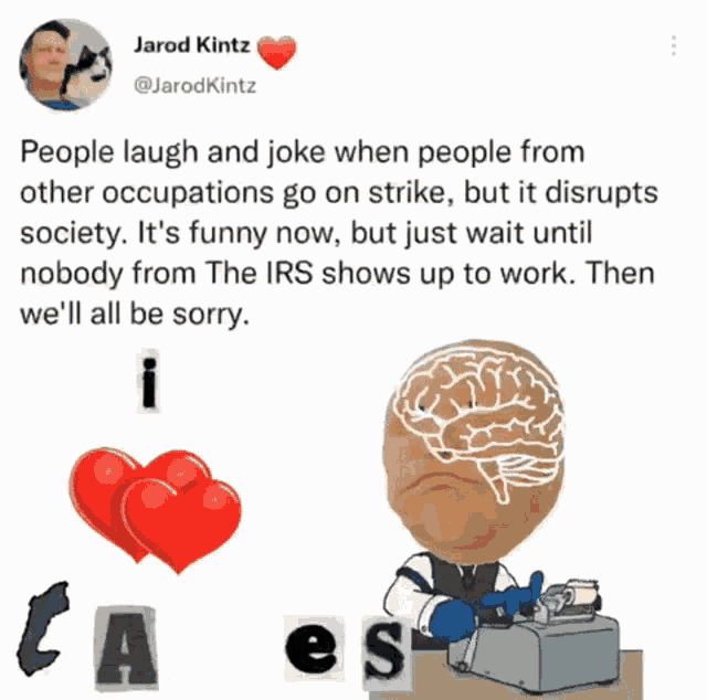 a tweet by jarod kintz shows a man using a typewriter