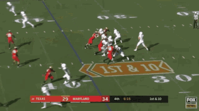 a football game between texas and maryland is on fox