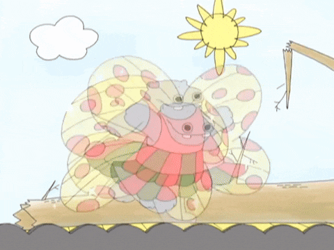 a cartoon drawing of a hippopotamus wearing a red skirt