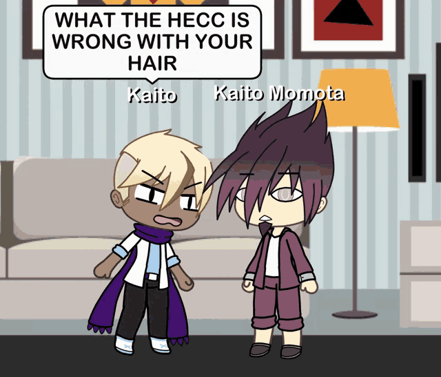 kaito momota and kaito are standing next to each other in a room
