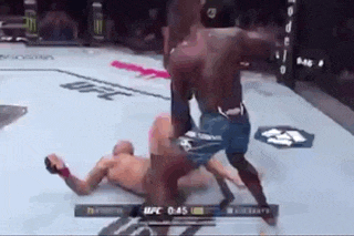 two men are fighting in a boxing ring and one man is laying on the ground .