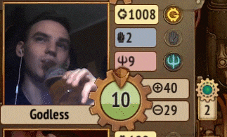 a screenshot of a game with a man drinking beer and the name godless
