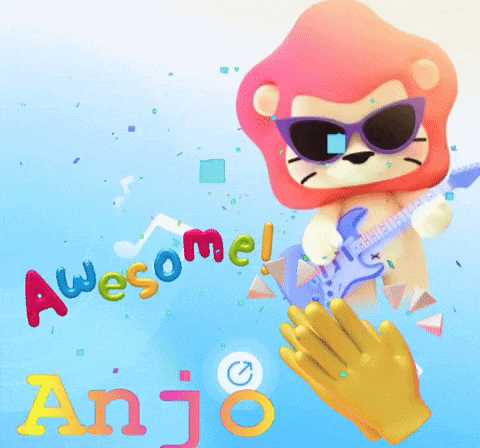 an animated lion playing a guitar with the words awesome anjo