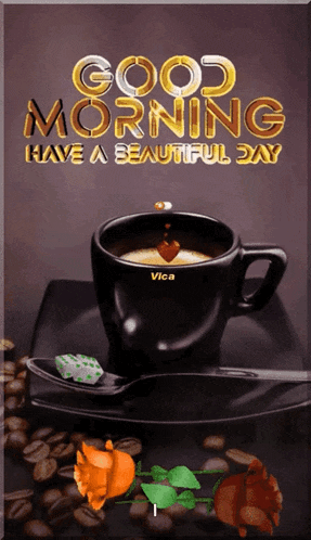 a picture of a cup of coffee with the words good morning have a beautiful day on it