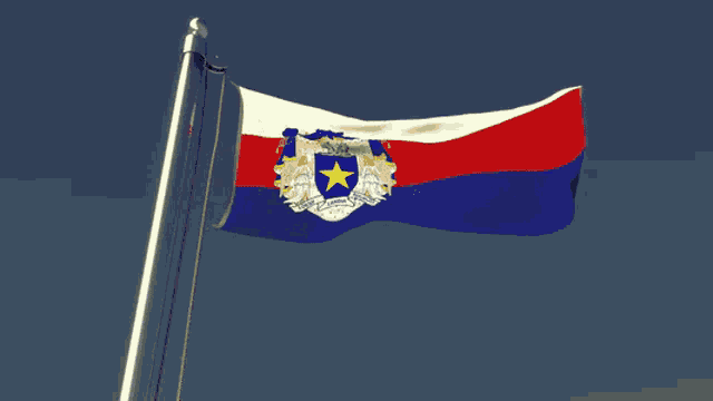 a red white and blue flag with a star on it