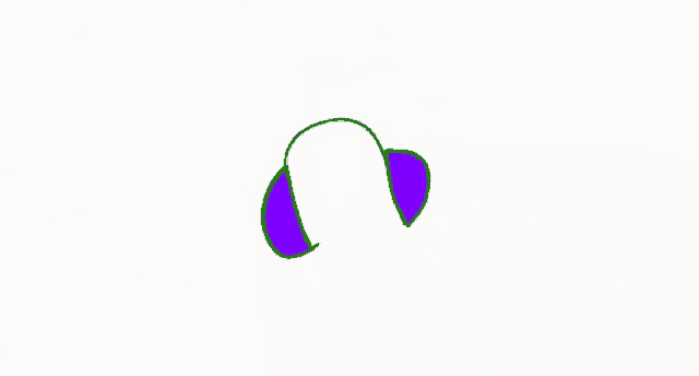 a drawing of a pair of headphones with purple ears on a white background .