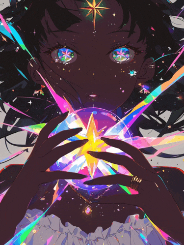 a colorful illustration of a girl holding a crystal ball
