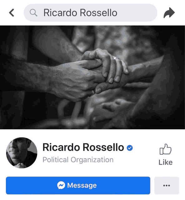 a facebook page for ricardo rossello with a picture of people shaking hands
