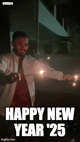a man is holding sparklers and says happy new year '25 on the bottom