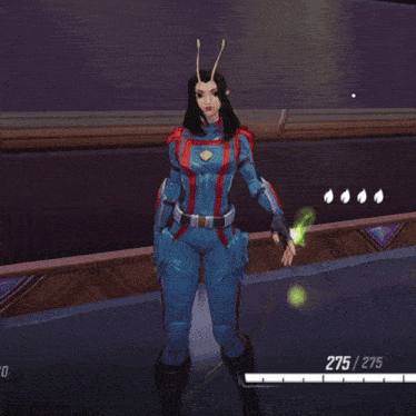 a video game character with a score of 275/275 on the bottom