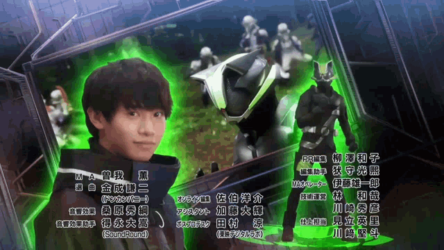 a man is standing in front of a robot with chinese characters on it