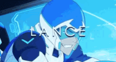 a blue and white cartoon character with the name lance on the bottom .