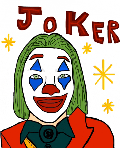 a drawing of a joker with green hair