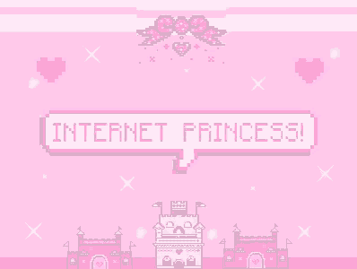 a pixel art illustration of a castle and a speech bubble that says `` internet princess '' .