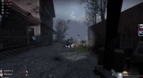 a screenshot of a video game shows a person holding a gun in front of a building with the number 4 on the screen