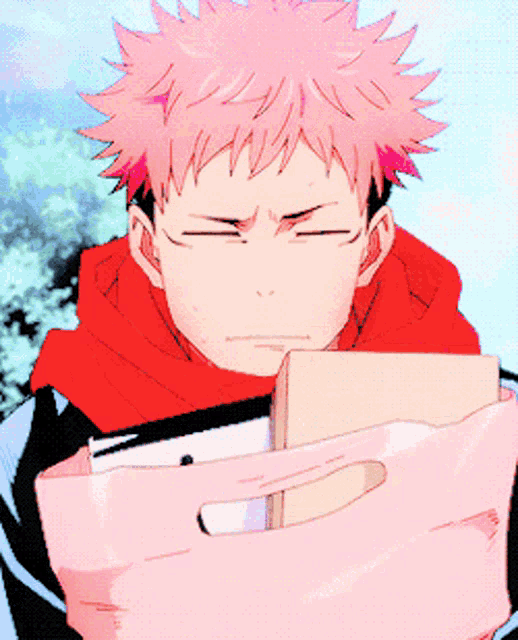 a cartoon character with pink hair is holding a book