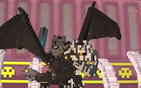 a cartoon drawing of a dragon with a sword and a skull