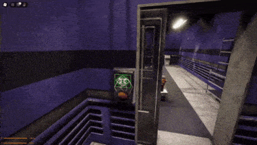a screenshot of a video game shows a room with a purple wall