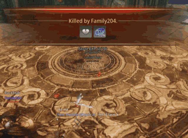 a screenshot of a game that says killed by family 204