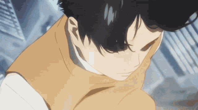 a close up of a person with black hair