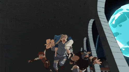 a group of cartoon characters are fighting each other and one of them is wearing armor