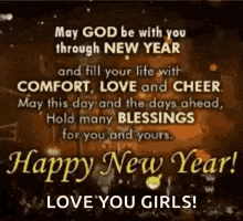 a happy new year greeting card with a quote that says `` may god be with you through new year ''
