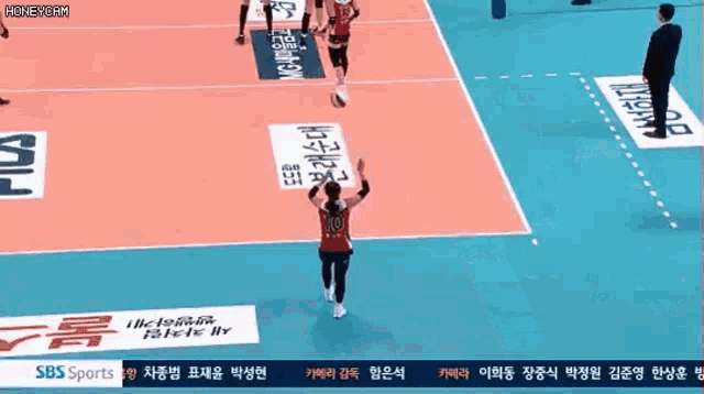 a volleyball game is being played on a sbs sports channel