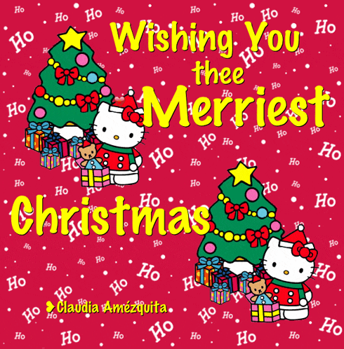 a hello kitty christmas card wishes you the merriest christmas