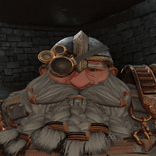 a cartoon character with a beard and a helmet on