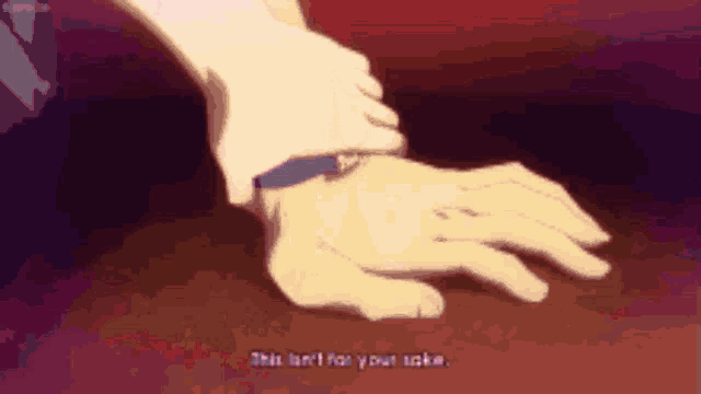 a person is holding another person 's hand with the words this last for your sake on the bottom