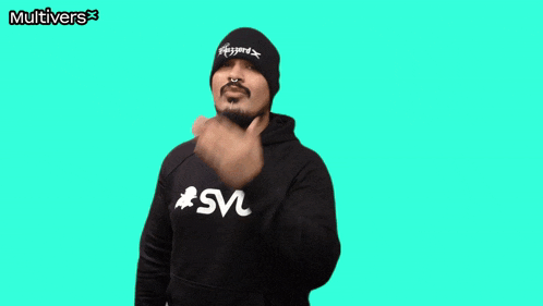 a man wearing a beanie and a sweatshirt that says svu on it