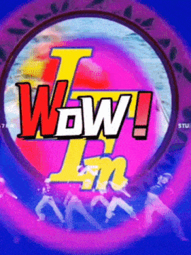 the word wow is on a purple background
