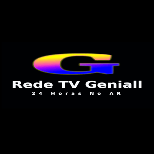 a logo for rede tv geniall with a rainbow colored g on a black background