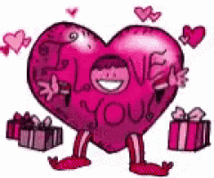 a cartoon drawing of a heart with a boy inside of it and the words `` love you '' written on it .