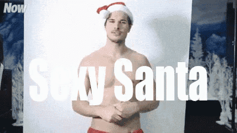 a shirtless man wearing a santa hat is standing in front of the words sexy santa