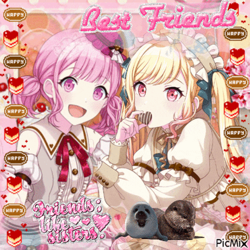 a picture of two anime girls with the words " best friends " written on it